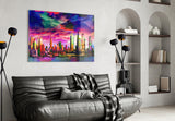 Colorful Silhouette of the City Glass Wall Art