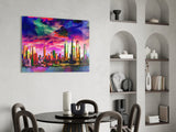 Colorful Silhouette of the City Glass Wall Art