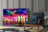 Colorful Silhouette of the City Glass Wall Art