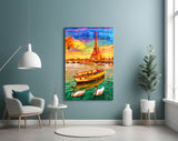 Eiffel and Boat Glass Wall Art