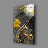 Golden Tree and Gazelles Glass Wall Art