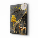 Golden Tree and Gazelles Glass Wall Art