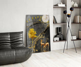 Golden Tree and Gazelles Glass Wall Art