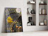 Golden Tree and Gazelles Glass Wall Art