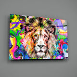 Lion in Colors Glass Wall Art