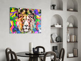 Lion in Colors Glass Wall Art