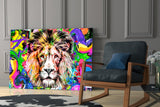 Lion in Colors Glass Wall Art