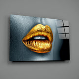 Golden Lips Glass Wall Art