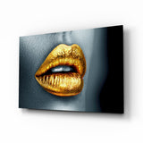 Golden Lips Glass Wall Art