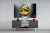 Golden Lips Glass Wall Art