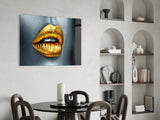 Golden Lips Glass Wall Art