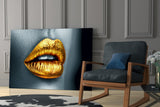 Golden Lips Glass Wall Art