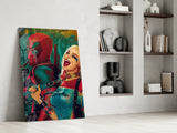 Harley Quinn and Deadpool Glass Wall Art