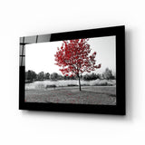 Red Tree Glass Wall Art