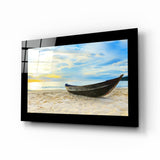 Boat on the Beach Glass Wall Art