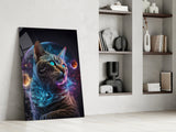 Moon Cat Glass Wall Art || Designer's Collection