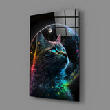 Moon Cat Glass Wall Art || Designer's Collection