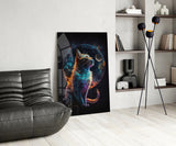 Moon Cat Glass Wall Art || Designer's Collection