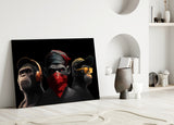 3 Wise Monkeys Glass Wall Art || Designer's Collection