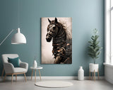 Warrior's Horse Glass Wall Art || Designer's Collection