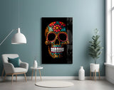 Flowery Skull Glass Wall Art || Designer's Collection