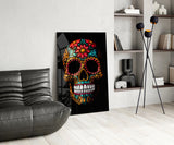 Flowery Skull Glass Wall Art || Designer's Collection