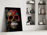 Flowery Skull Glass Wall Art || Designer's Collection