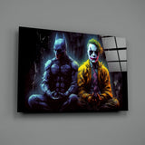 Batman and Joker Making Peace Glass Wall Art || Designer's Collection