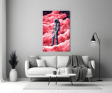 Astronaut on a Pinky Planet Glass Wall Art || Designer Collection