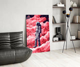 Astronaut on a Pinky Planet Glass Wall Art || Designer Collection