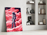 Astronaut on a Pinky Planet Glass Wall Art || Designer Collection