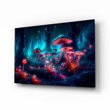 Neon Mushroom Forest Glass Wall Art || Designer Collection