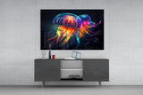 Neon Jellyfish Glass Wall Art || Designer Collection