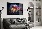 Neon Jellyfish Glass Wall Art || Designer Collection