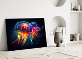 Neon Jellyfish Glass Wall Art || Designer Collection