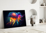 Neon Jellyfish Glass Wall Art || Designer Collection