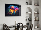 Neon Jellyfish Glass Wall Art || Designer Collection