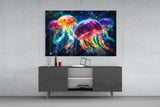 Neon Jellyfish Glass Wall Art || Designer Collection