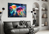 Neon Jellyfish Glass Wall Art || Designer Collection