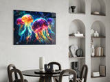 Neon Jellyfish Glass Wall Art || Designer Collection