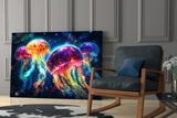 Neon Jellyfish Glass Wall Art || Designer Collection