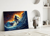 Surfing in Space Glass Wall Art || Designer Collection