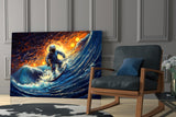 Surfing in Space Glass Wall Art || Designer Collection