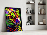 Neon Tiger Glass Wall Art|| Designer's Collection