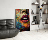 Lips and Flowers Glass Wall Art|| Designer's Collection