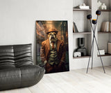 Bulldog in a Suit Glass Wall Art|| Designer's Collection