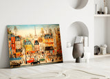 Paris' City Life Glass Wall Art|| Designer's Collection