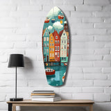 Cute Coastal Village Glass Wall Art