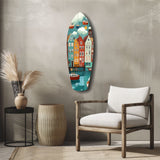 Cute Coastal Village Glass Wall Art