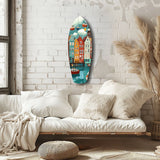 Cute Coastal Village Glass Wall Art